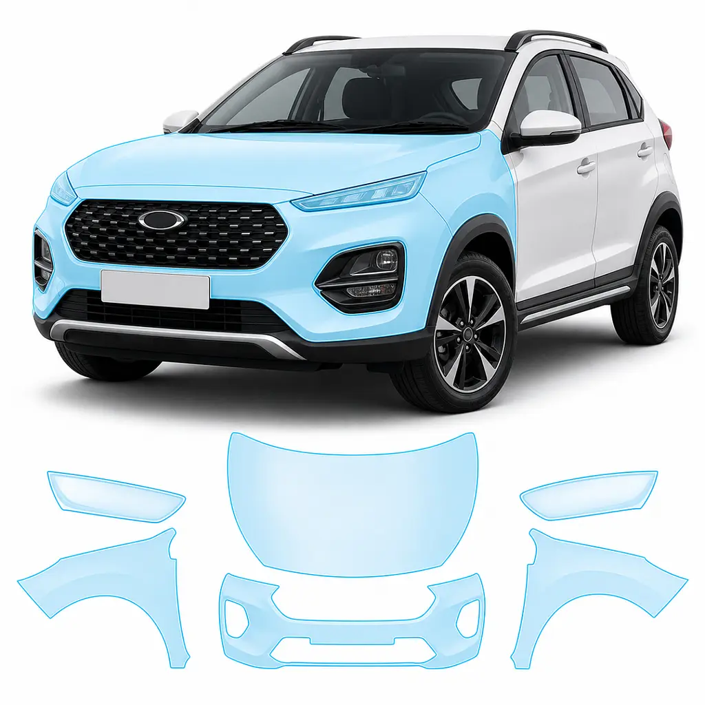 Антигравійна захисна бронеплівка за лекалами для Chery Tiggo 2 Pro I 2022- передня частина авто (капот бампер крила))
