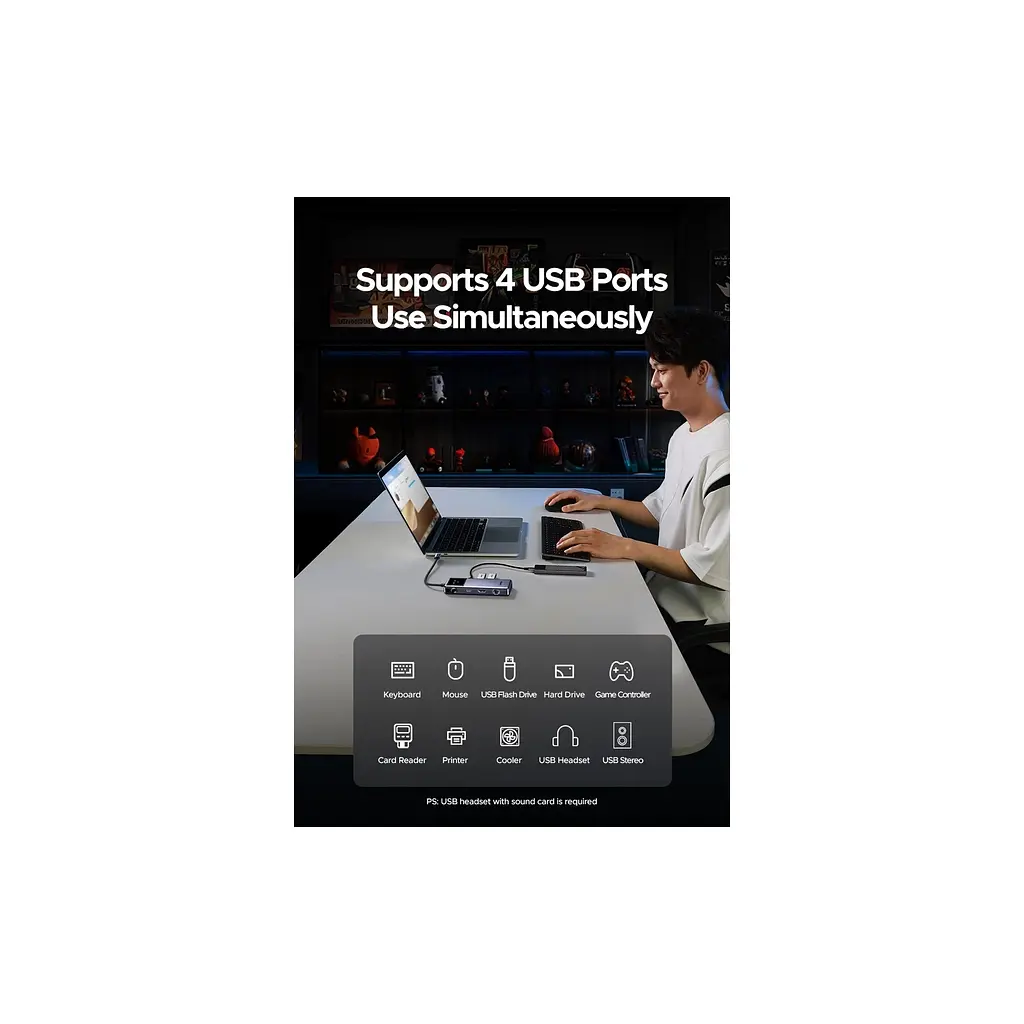Концентратор Ugreen USB-C 7-in-1 3xUSB + 1xUSB-C + HDMI + RJ45 + PD 100W CM888 gray (45155) - фото 8