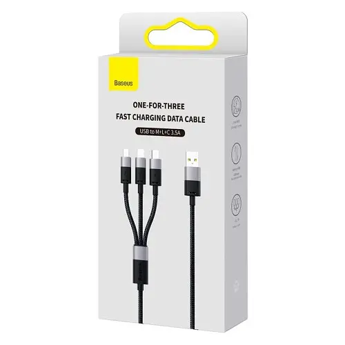 USB Baseus StarSpeed 1-for-3 Fast Charging Data Cable USB M+L+C 3.5A 1.2m чорний CAXS000001 - фото 2