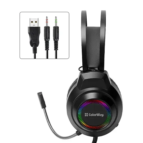 Навушники ColorWay BlazeCore RGB, Black, 2x3.5 мм, мікрофон, динаміки 50 мм, RGB підсвічування (USB), 115 дБ, 2 м (CW-HPG03BK) - фото 2