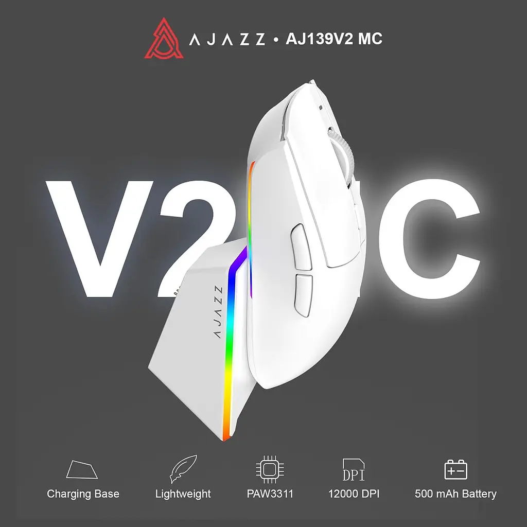 Мишка бездротова AJAZZ AJ139 V2 MC Миша комп'ютерна із зарядною док-станцією / 2.4G / Bluetooth / USB White (19577) - фото 2