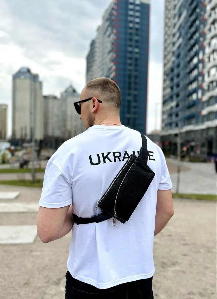 Сумка бананка чоловіча шкіряна поясна крос-боді чорна 54928 - фото 2