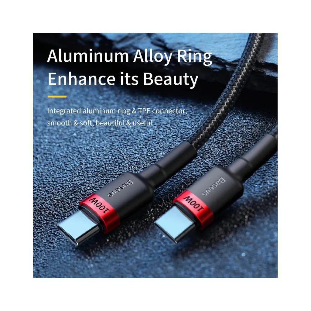 Дата кабель USB-C to USB-C 2.0m PD2.0 100W (20V/5A) red+black Baseus (CATKLF-AL91) - фото 2