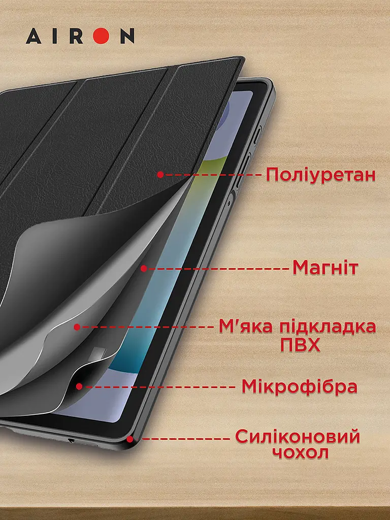 Чехол AIRON Premium для Xiaomi Redmi Pad 10.6" 2022 с защитной пленкой и салфеткой Black - фото 9
