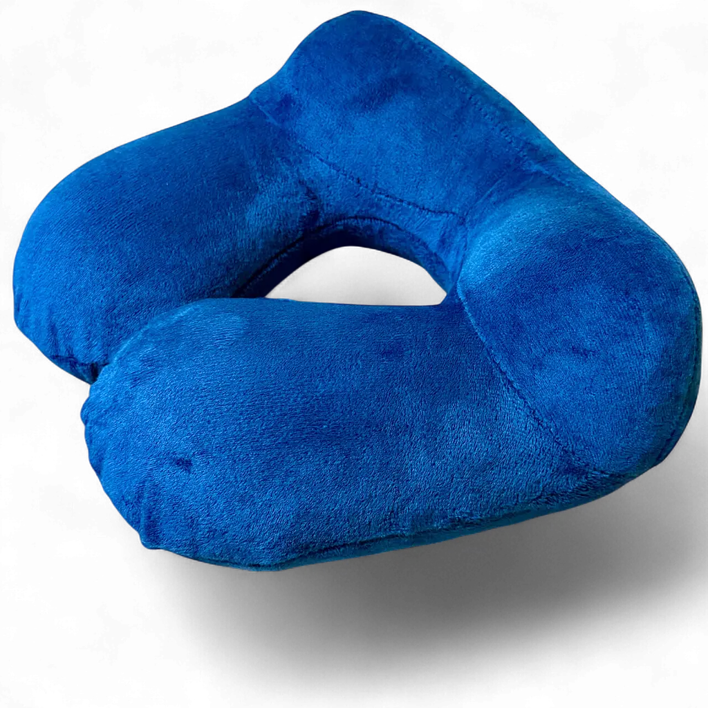 Надувная подушка-подголовник Pillow для путешествий велюровая - Dark Blue - фото 2
