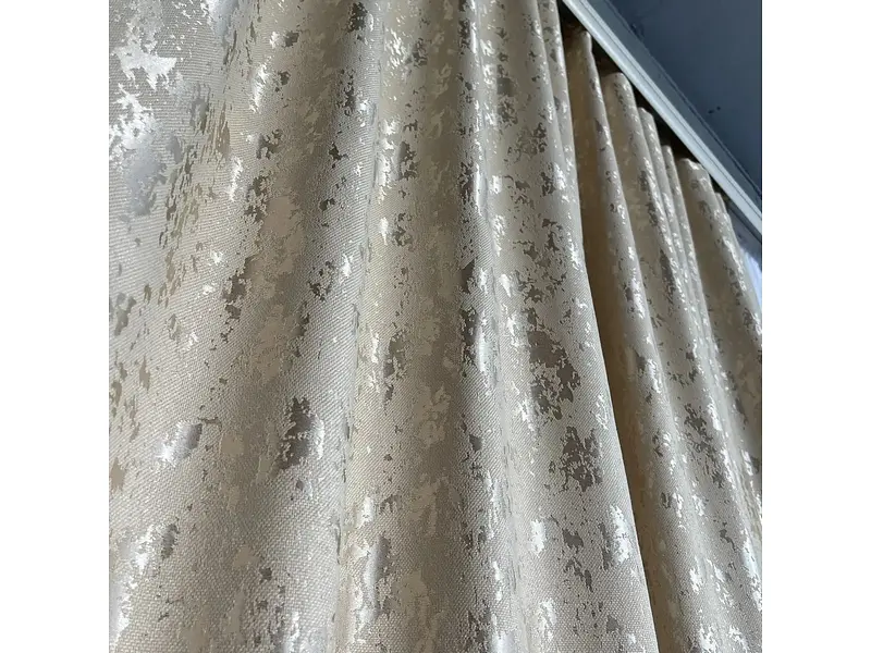 Льняні мармурові штори бежевого кольору 2шт. 150х270 з білим шифоновим тюлем 400х270, на тасьмі ALBO pbe0052747 - фото 7
