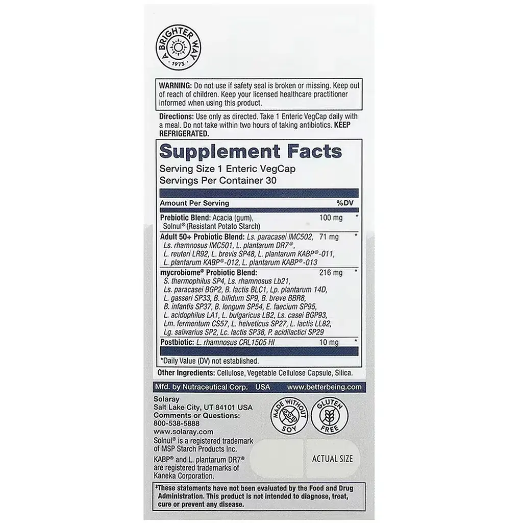 Комплекс пробіотиків Solaray Complete Probiotic Adult 50+ 30 веганських капсул - фото 3