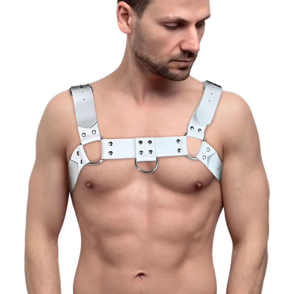 Портупея на груди чоловіча Feral Feelings Bulldog Harness White зі шкіри