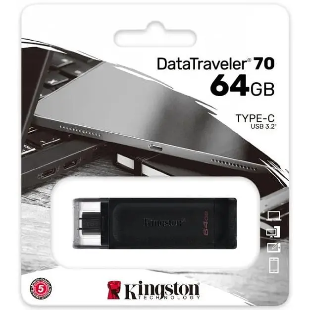 USB флеш-накопитель Kingston DataTraveler 70 64GB USB-C 3.2 Gen 1 Black (DT70/64GB) [66931] - фото 4