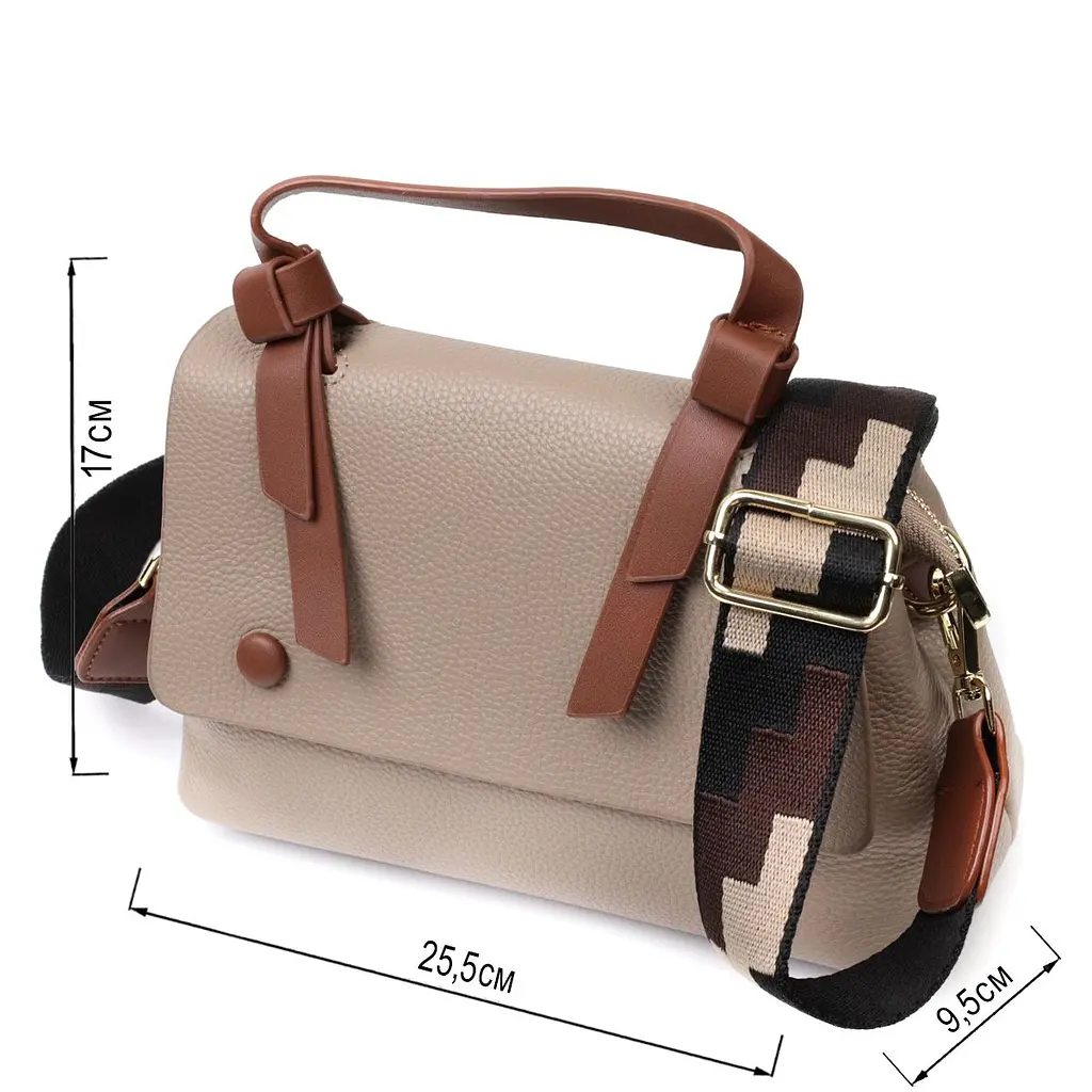 Сумка для стильних жінок з цікавою ручкою з натуральної шкіри Vintage 22337 бежева - фото 3