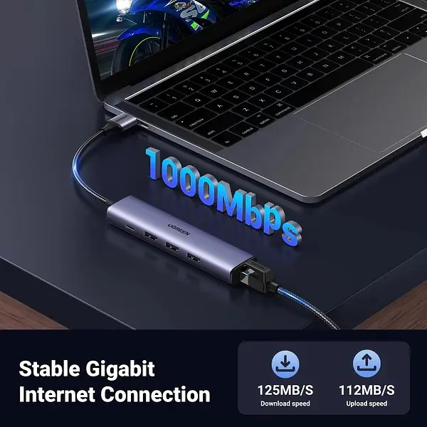 Хаб USB 3.0 -> 3хUSB 3.0/Type-C+RJ45(1000M) Ethernet 5 in 1 Hub CM475 Ugreen - фото 4