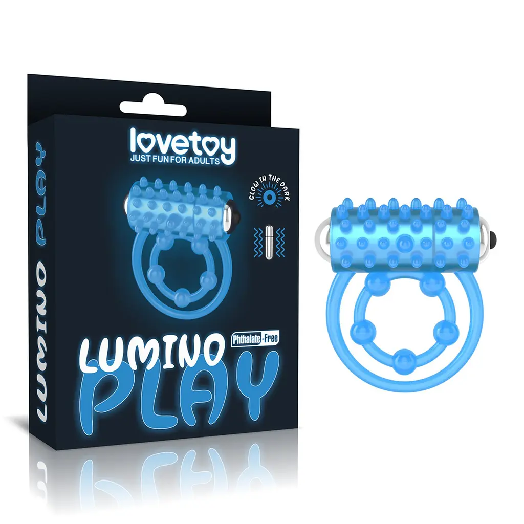 Подвійне кільце для пеніса з вібрацією Lovetoy Lumino Play блакитний - фото 2