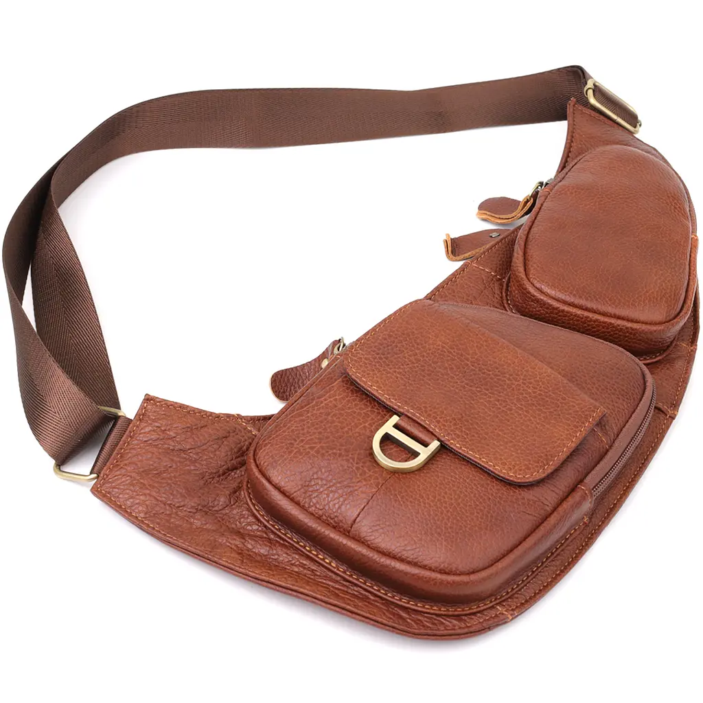 Мужская сумка через плечо из зернистой натуральной кожи Vintage 15х35х3 см sum0027488 - фото 6