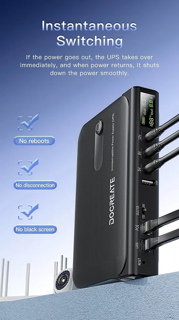 Безперебійник для роутерів UPS 36W Docreate DC1036L POE USB 3xDC (5/9/12V) без АКБ - фото 6