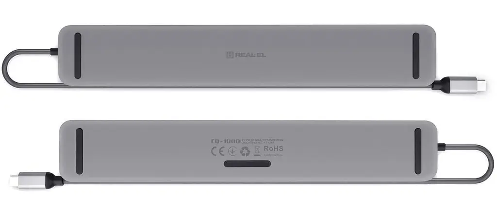 USB-Хаб Real-EL CQ-1000 USB3.0х3/USB-C/HDMI/VGA/RJ45/SD/TF/3.5 mm audio, 0.4m, Space Grey UAH (EL123110005) - фото 3
