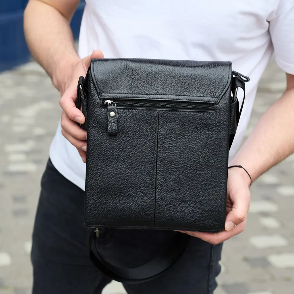Сумка месенджер 21.5x25x7 шкіряна барсетка для чоловіків Tiding Bag 35775 чорна 215 мм - фото 6