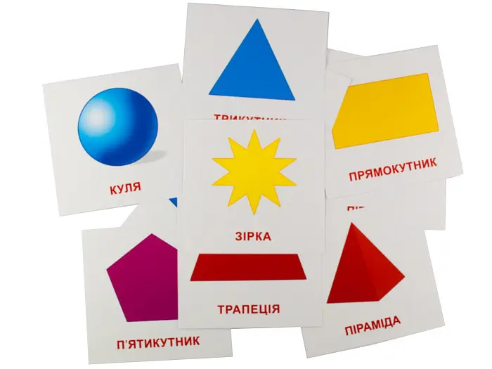 Розвиваючі картки "Геометричні фігури" (110х110 мм) 65797 англ. /укр. мовою - фото 3