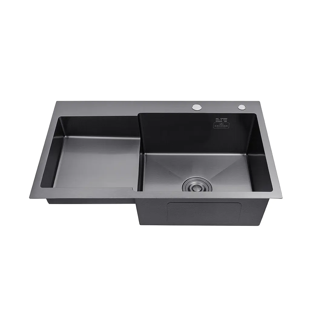 Кухонна мийка Kroner KRP Schwarze - 7848RHM PVD (3,0/1,0 мм) CV030024, Чорний - фото 3