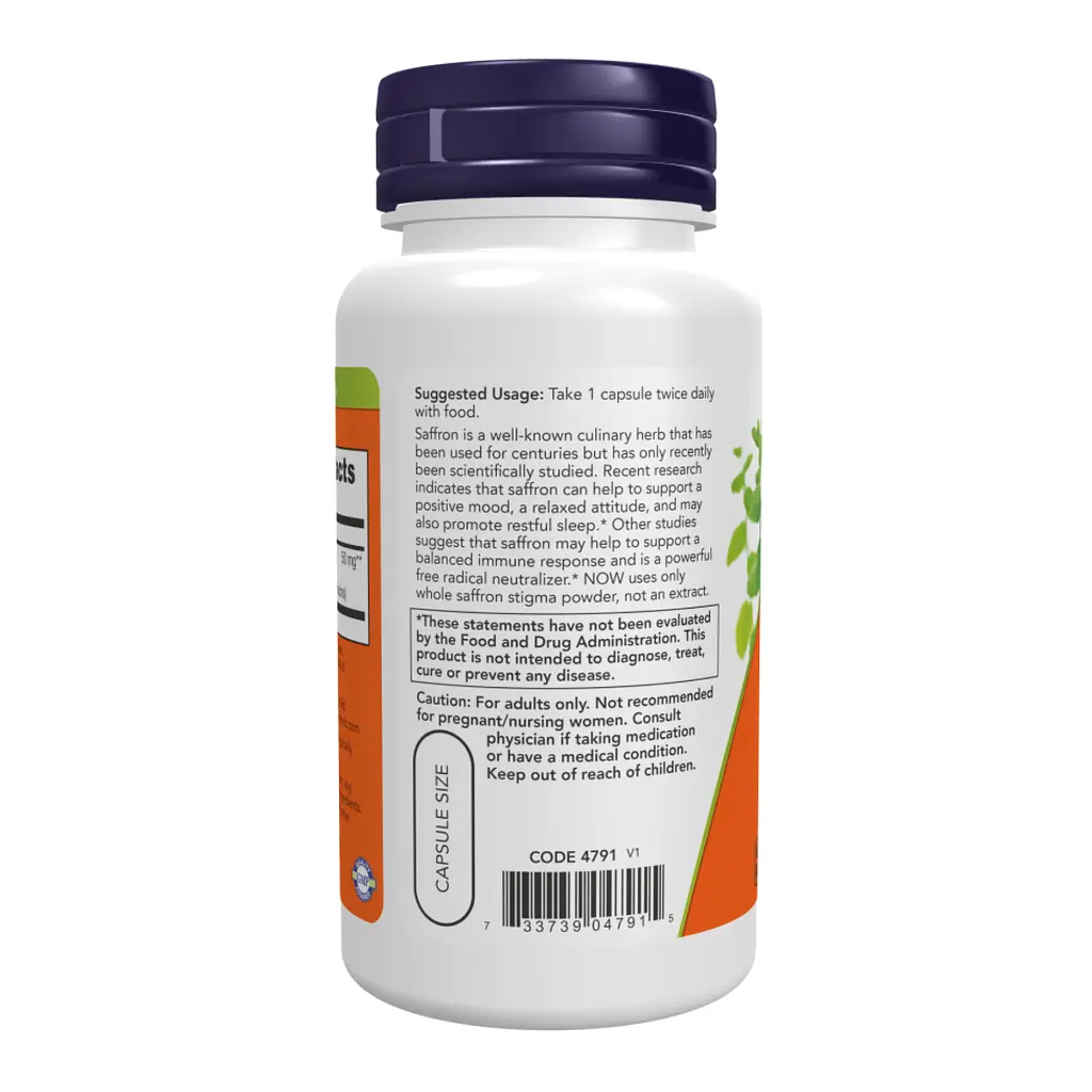 Шафран NOW Foods (Saffron) 50 мг 60 веганських капсул - фото 3