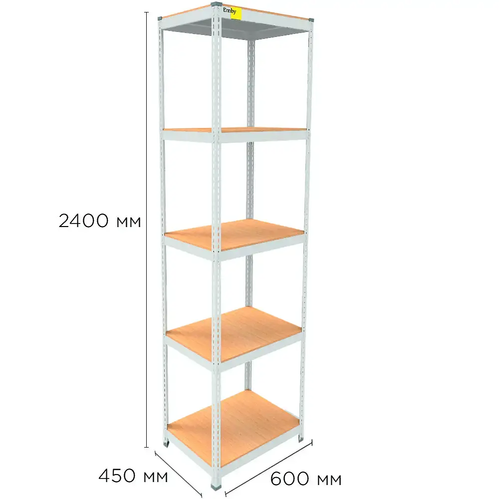 Металлический стеллаж Emby Light Series (размер 2400х600x450мм) 5 полок ДСП до 100кг Белый - фото 3