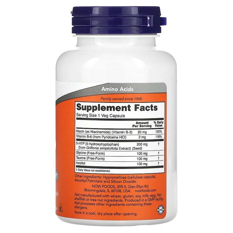 Амінокислота NOW 8-HTP 200 mg, 120 вегакапсул - фото 2