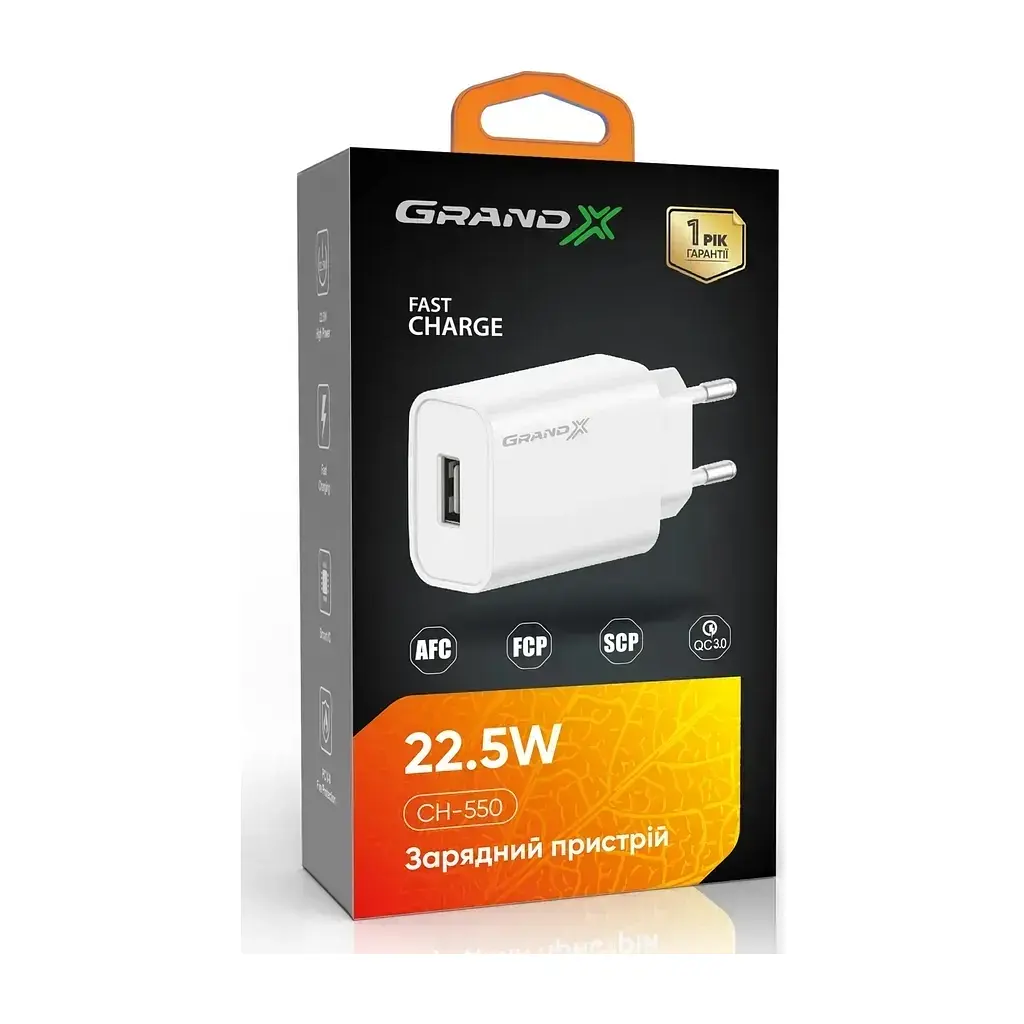 Зарядний пристрій Grand-X CH-550W Quick Charge USB QC3.0 White (CH-550W) - фото 3