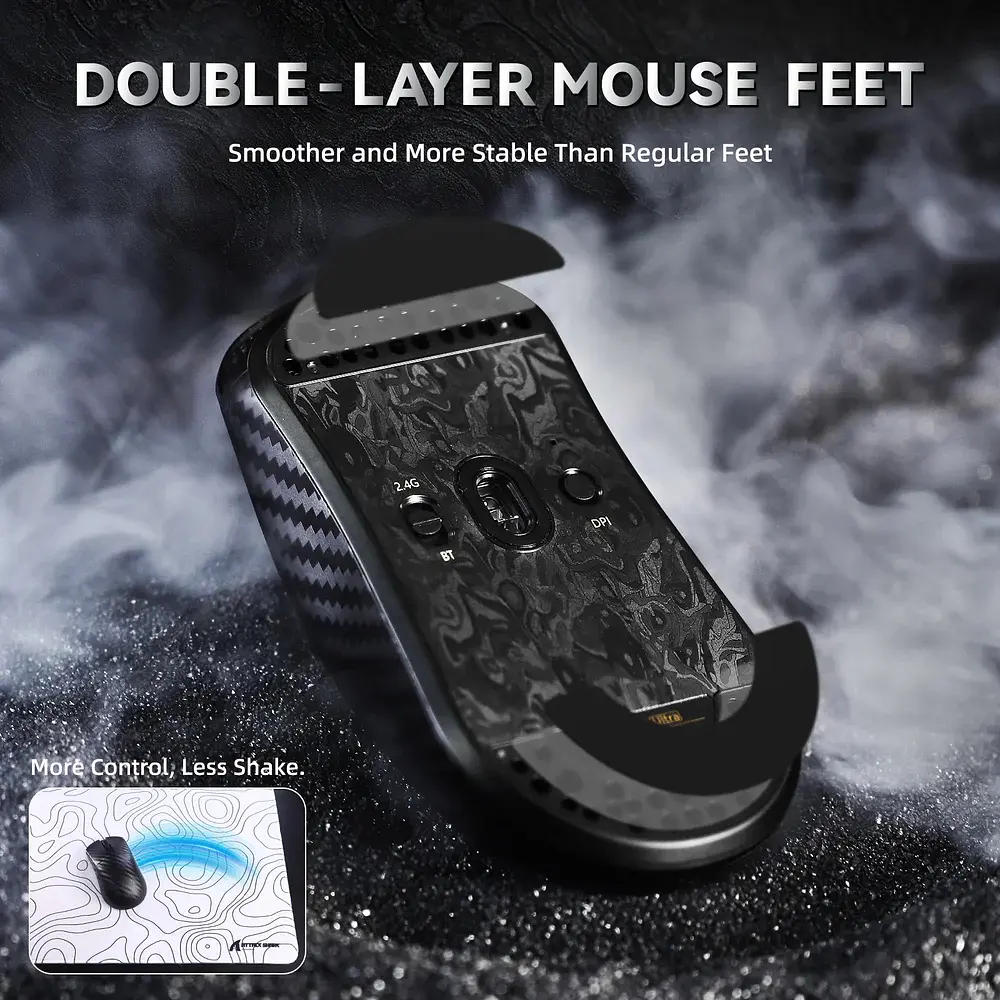 Мишка Attack Shark R11 Ultra, Wireless/Bluetooth, 42000dpi. (PAW3950MAX) 6кн., Phantom Shark - фото 7