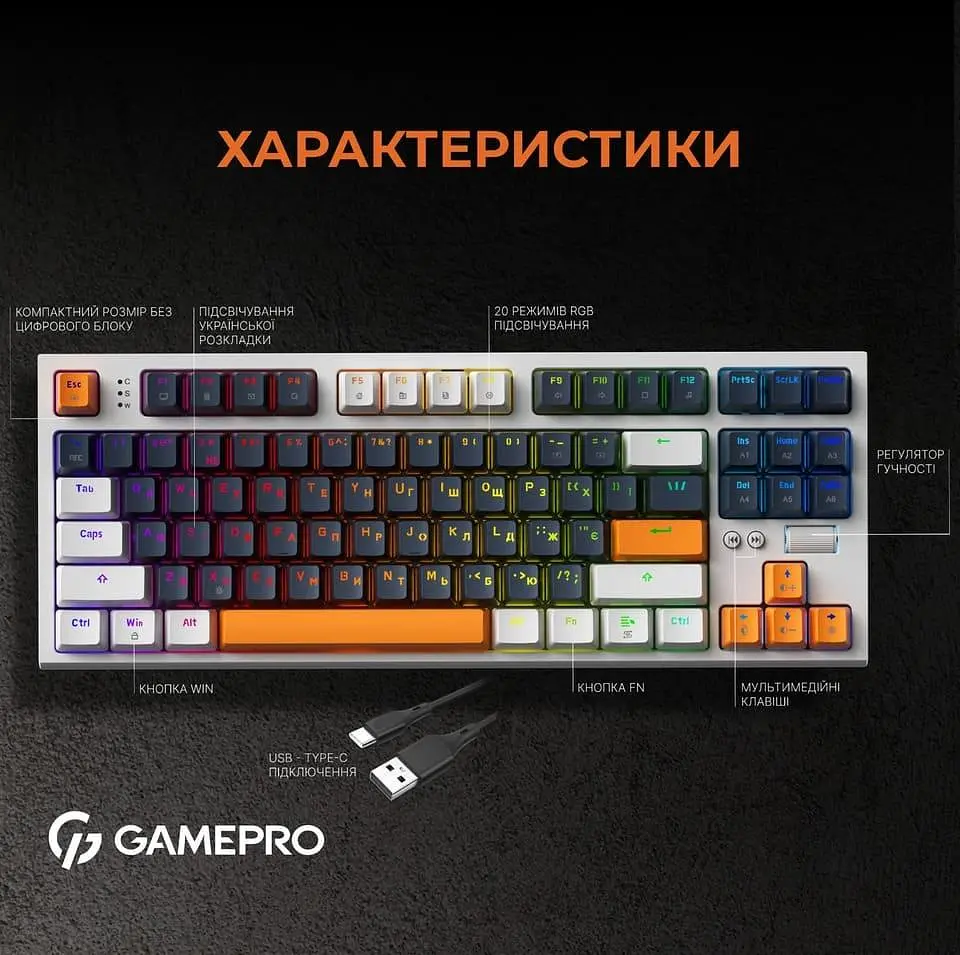 Клавіатура GamePro MK180W Outemu Red Hot-Swap RGB USB White (MK180W) - фото 10