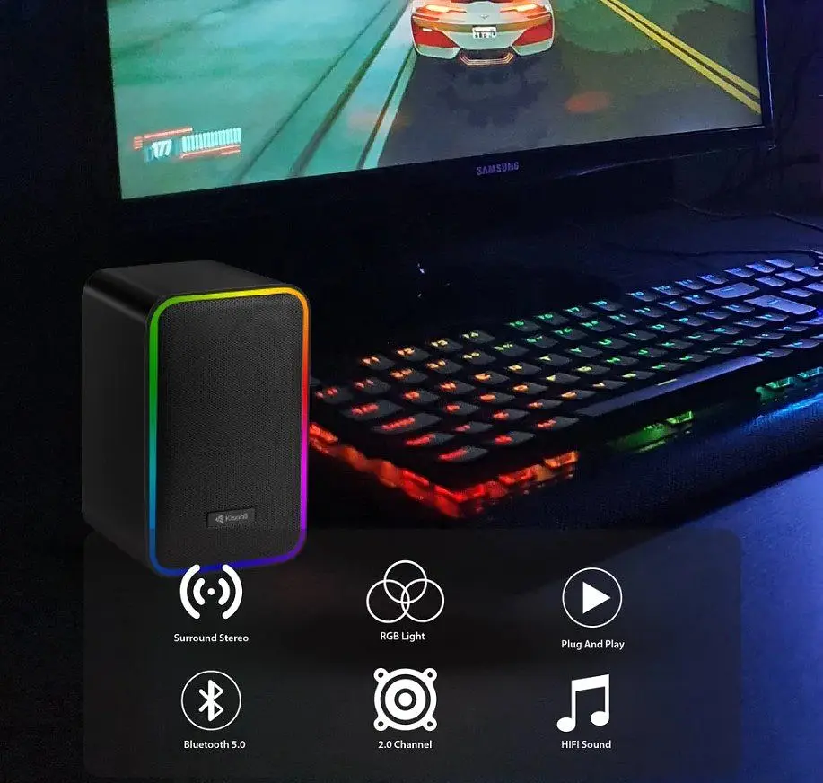 Комп'ютерні колонки Kisonli X21 Bluetooth, 20 W, USB, RGB light, Black - фото 4