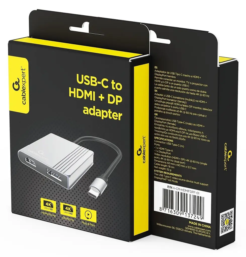 Адаптер Cablexpert A-CM-HDMIFDPF-01, USB Type-C на HDMI/DP - фото 6