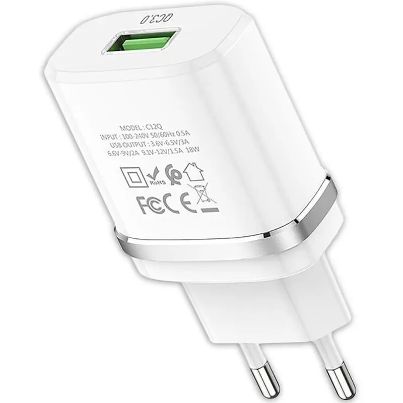 Мережевий зарядний пристрій 1USB Hoco C12Q 3A White - фото 2