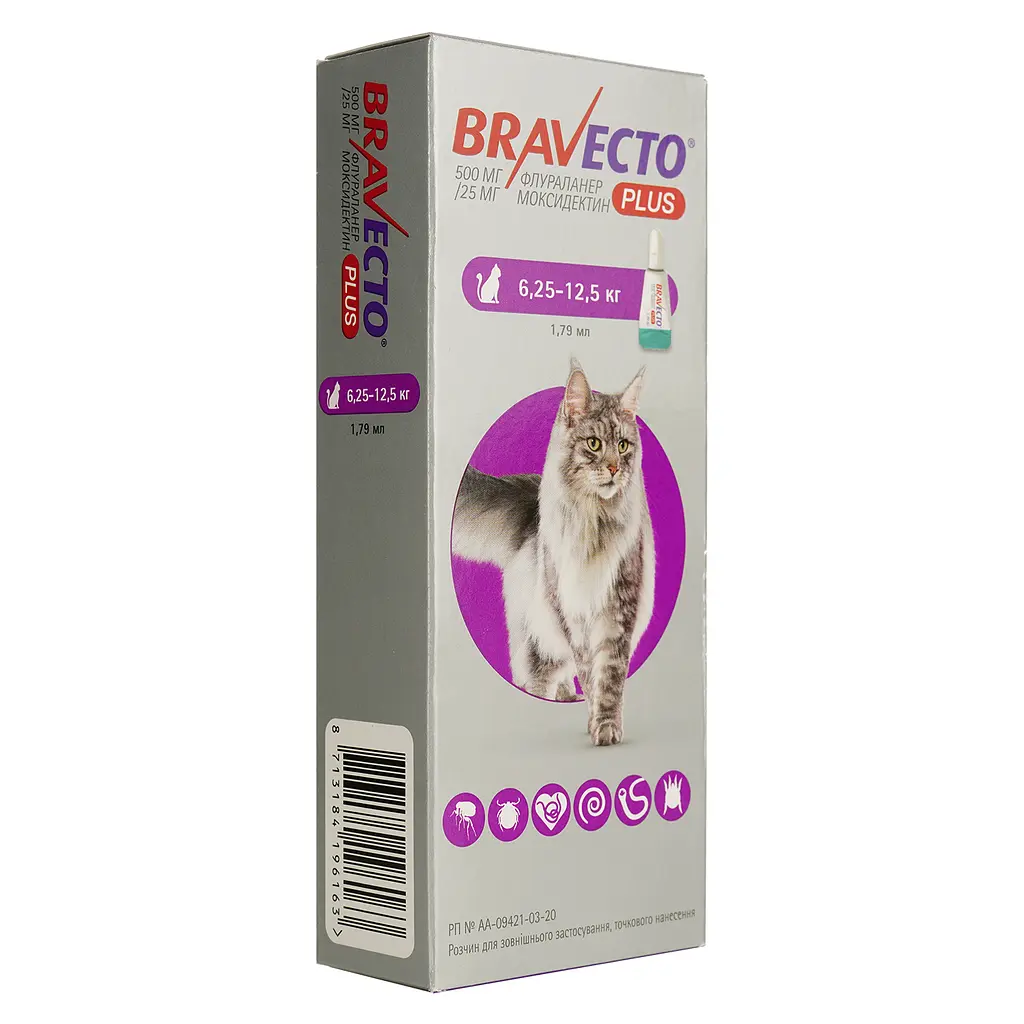 Засіб від паразитів Bravecto Plus Spot-on, для котів вагою 6,25-12,5 кг, 500 мг - фото 2