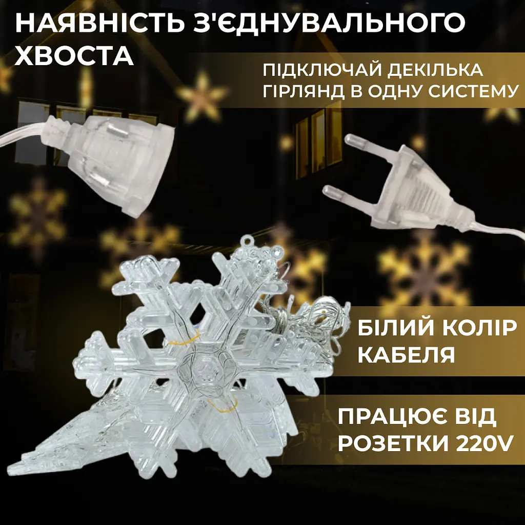 Гирлянда-штора GarlandoPro Звезды и снежинки размер 3x1 м 12 фигур, желтый (1733063Y) - фото 2