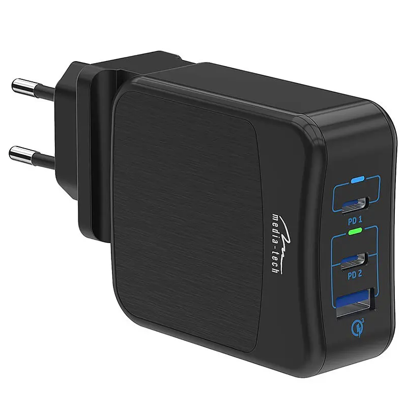 Зарядний пристрій 3xUSB 65W 2xUSB-C,USB-A PD QC 3.0, чорний Media-Tech - фото 2