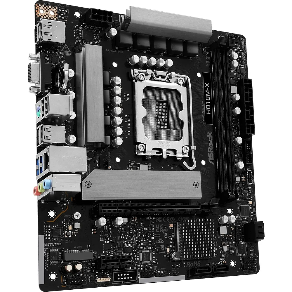 AsRock H810M-X (1851/H810, 2*DDR5, PCIex16, HDMI/DP/VGA, 4xSATA, M.2, 2.5Glan, 7.1ch, mATX) - фото 2