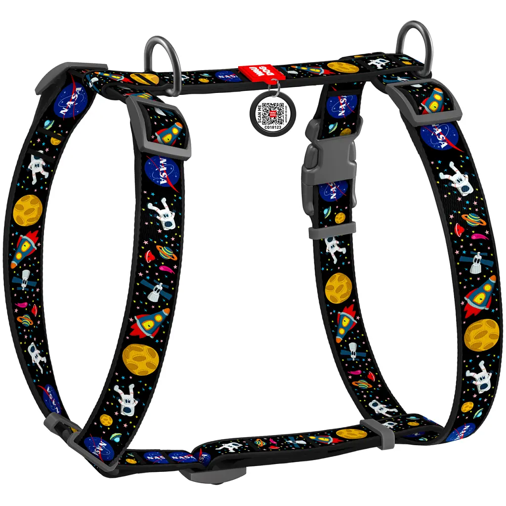 Шлея для собак WAUDOG Nylon з QR паспортом анатомічна H-подібна "NASA" M (5542)