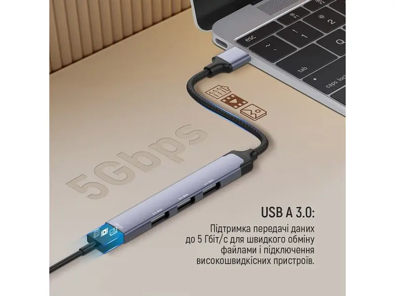 Мультипортовий адаптер ColorWay 4-in-1 USB Hub Dark Grey (CW-HUB05) - фото 6