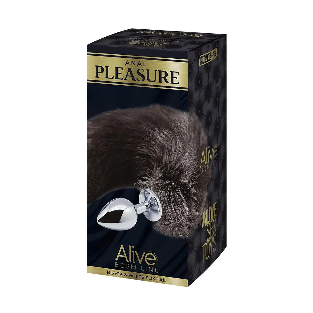 Металева анальна пробка Лисячий хвіст Alive Black And White Fox Tail S, діаметр 2,9 см - фото 4