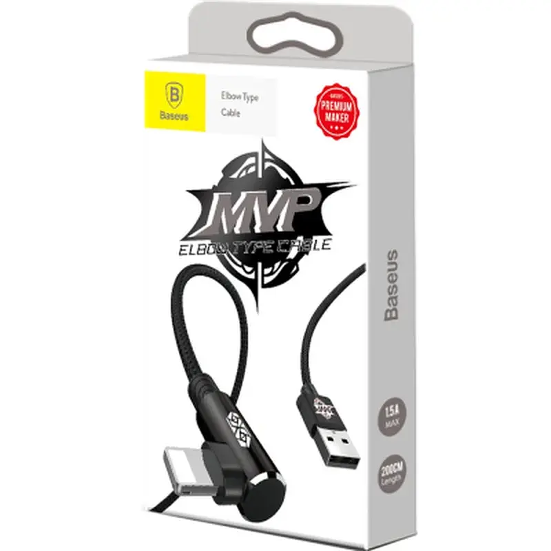 Дата кабель USB 2.0 AM to Lightning 2.0m 1.5A 90° corner black Baseus (CALMVP-A01) - фото 3