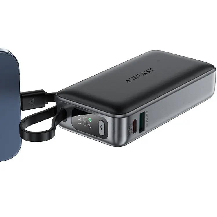 Універсальна мобільна батарея Acefast 10000mAh 30W PD USB-A, USB-C In/Out, з будівлею USB-C cable M7 Чорний - фото 3