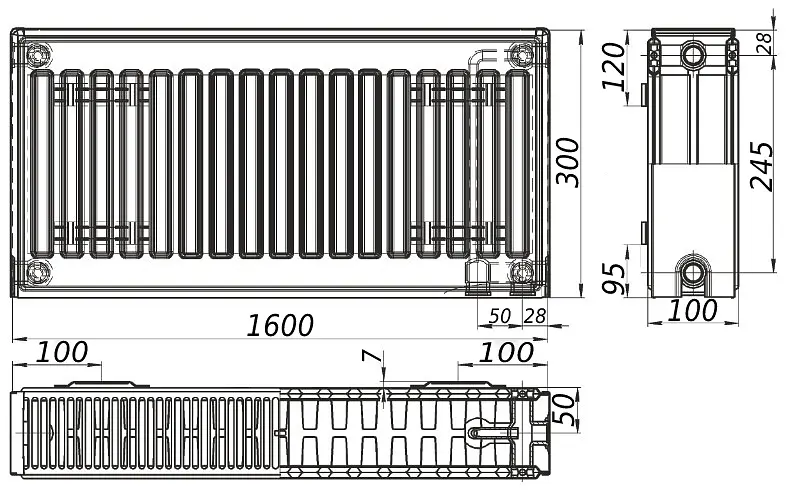 Радиатор стальной панельный Kalite 22 низ/справа 300x1600 (без INNER) 000022638, Белый - фото 4