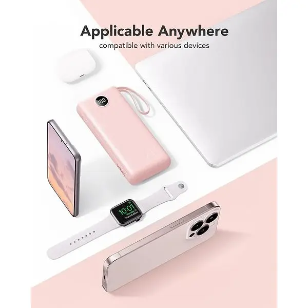 Портативное зарядное устройство Vrurc емкостью 20000 мАч быстрая зарядка micro и USB C три кабеля - фото 4