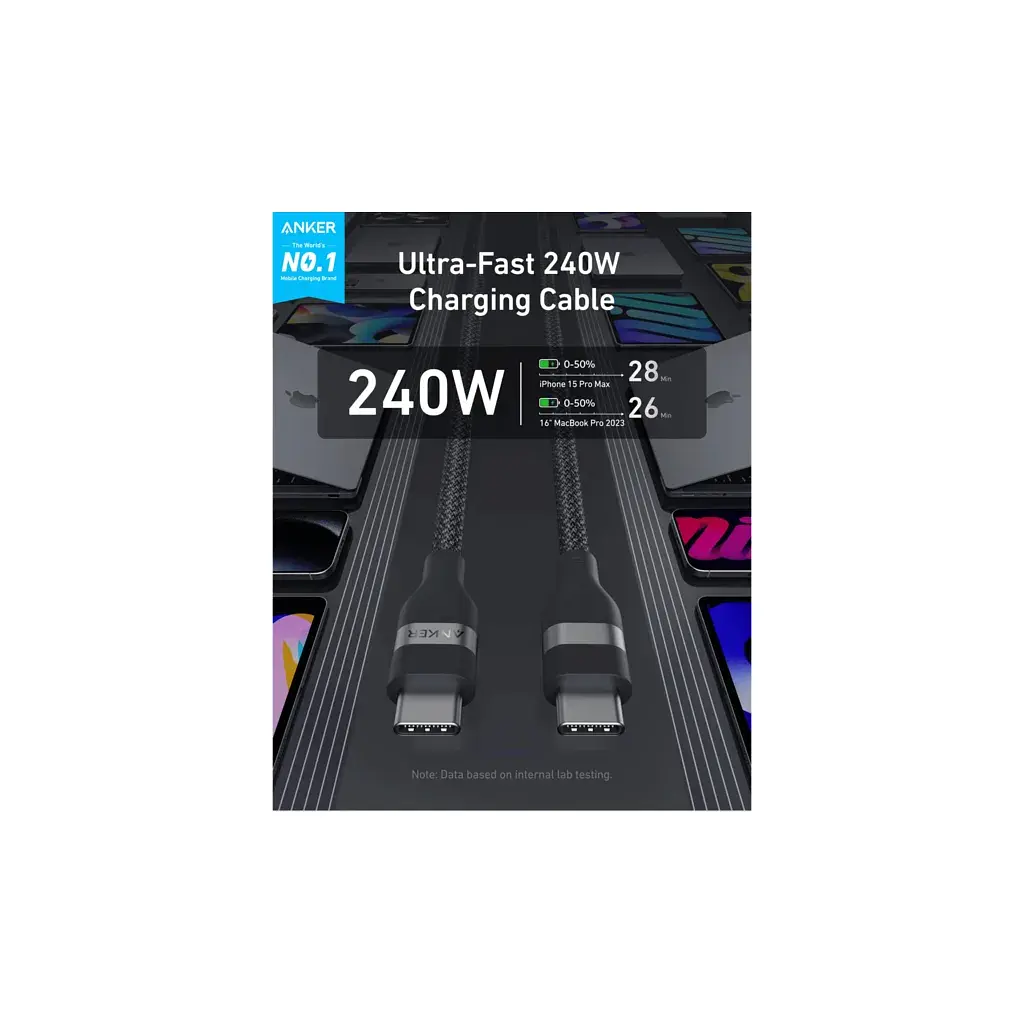Кабель для передачи данных Anker USB-C to USB-C 240W braided 1.8m (A82E2H11) - фото 2