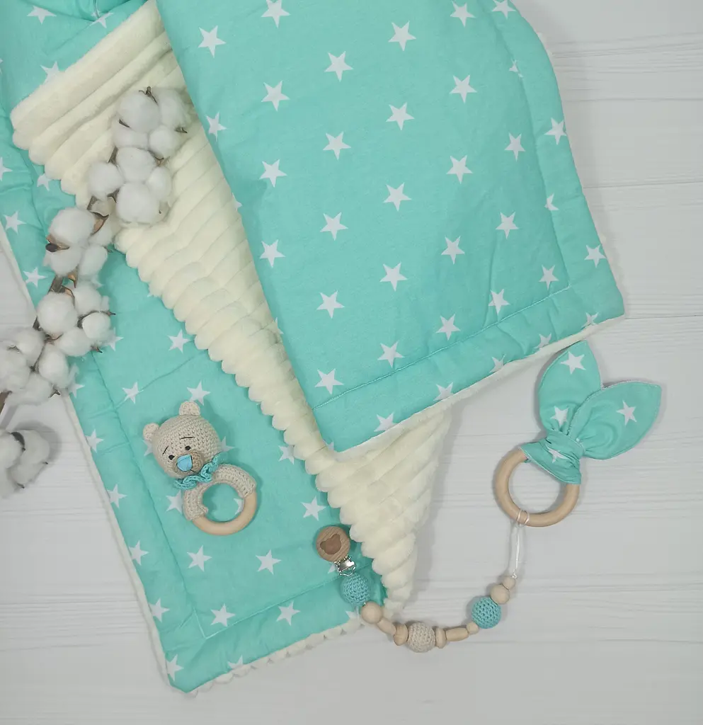 Плед-конверт на виписку 80х100 з утеплювачем + гризунець a.l.babybox М'ятний - фото 2