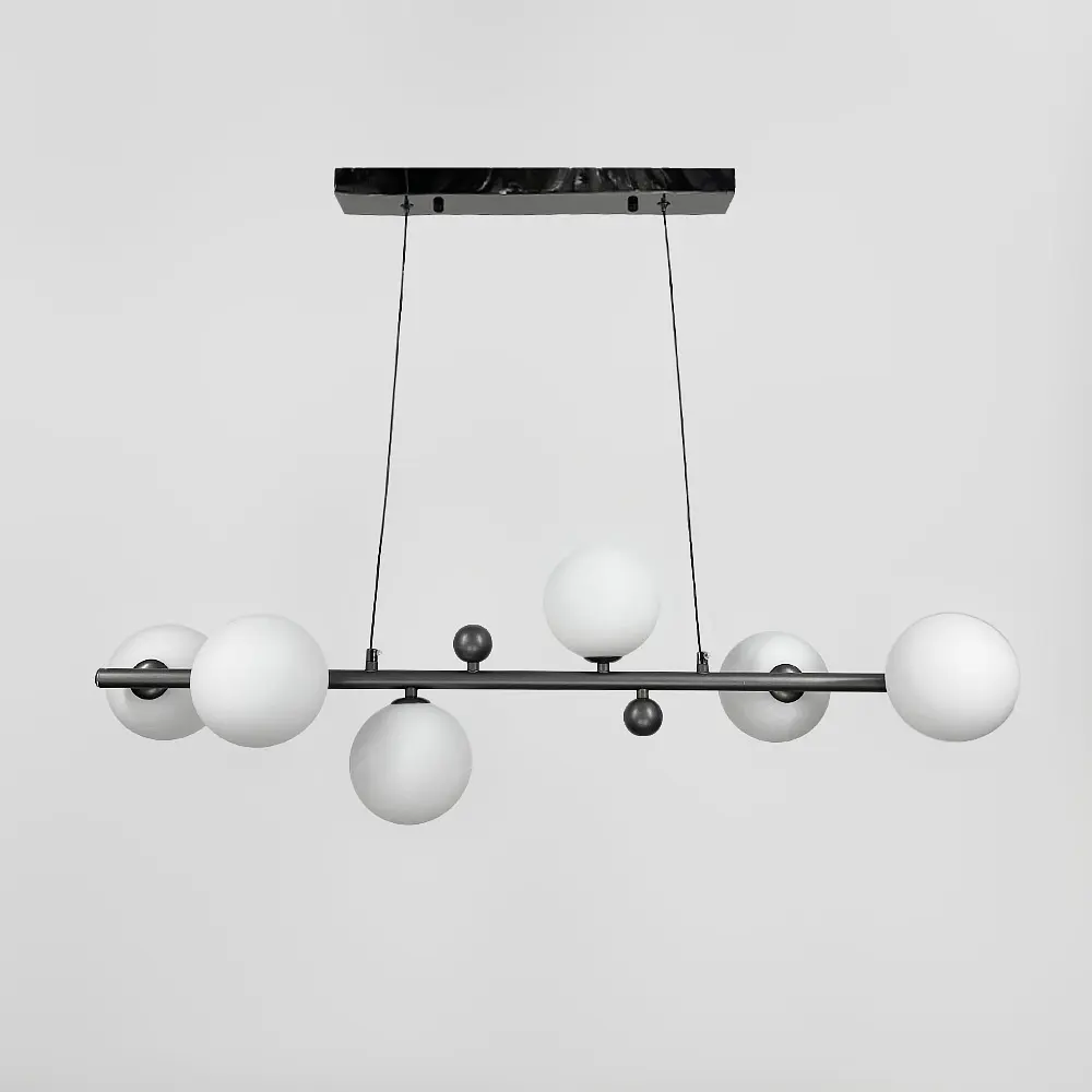 Удлиненная люстра с 6 белыми плафонами длиной 90 см | Line F | Ст. MJ295L/6L BK+WT - фото 7