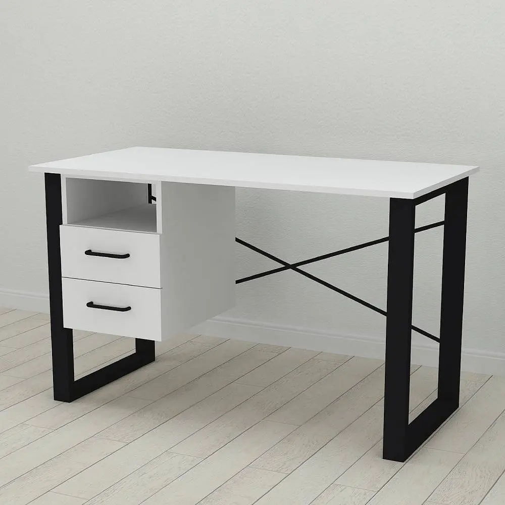 Письменный стол с ящиками Ferrum-decor Оскар 750x1400x600 металл Черный ДСП Белое 16 мм (FRD-103234) - фото 2