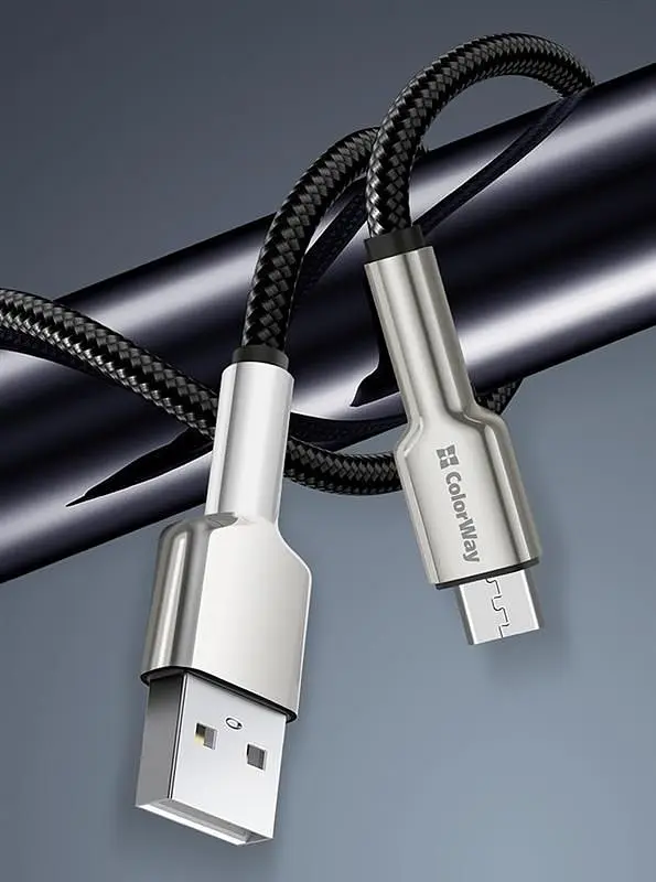 Кабель ColorWay USB - micro USB (M/M), Metal Head, 2.4 А, 1 м, Black (CW-CBUM046-BK) - фото 7
