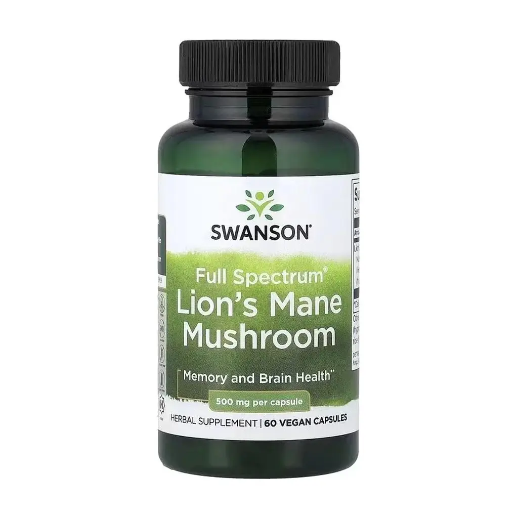 Вітамінно-мінеральний комплекс Swanson Їжачок гребінчастий, 500 мг, Full Spectrum Organic Lion's Mane Mushroom, 60 ве (SWV11096)