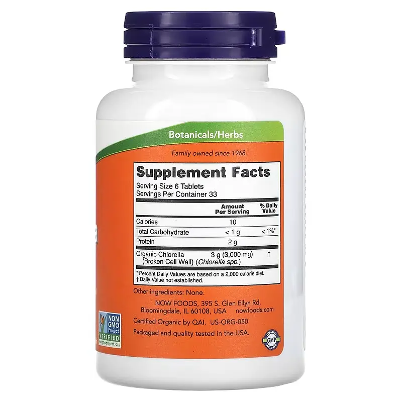 NOW Органічна Хлорелла, Organic Chlorella 500 мг - 200 таблеток - фото 2