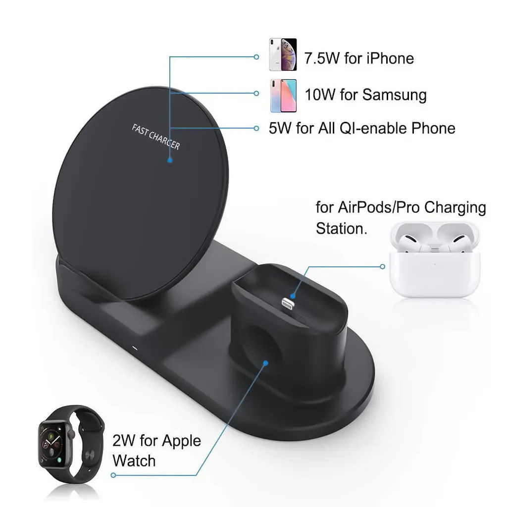 Бездротовий зарядний пристрій для телефона 3-in-1 Fast Charge 2 A 10 W безконтактний заряджання для айфона - фото 4